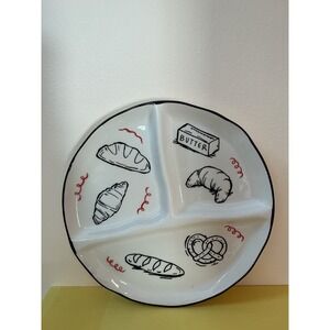 Dwell Studio Divided Breakfast Snack Plate Butter‎ Croissant Pretzel Bread
